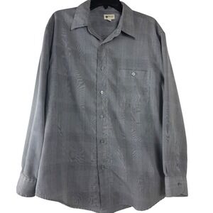 Haggar Mens Gray Plaid Long Sleeve Button Up‎ Shirt Large Polyester Casual Work